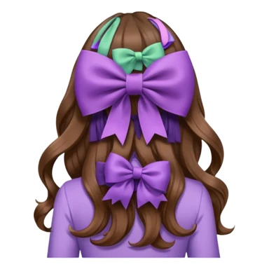 long wavy brown hair from behind with a medium lilac bow sticker