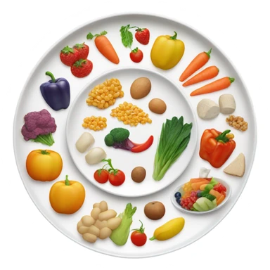 round white plate with healthy food sticker