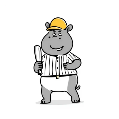 hippo holding a baseball bat, wearing a yellow helmet, pinstripes outfit sticker