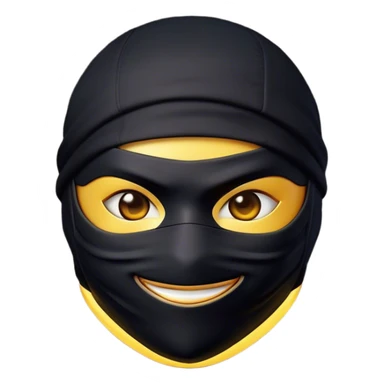 Clash of Clans aesthetic Playful Ninja Portrait Emoji, Head tilted with a sly, cheeky grin and twinkling eyes visible under a stylish mask, featuring a compact, nimble build in streamlined dark attire, his natural skin tone adding realism, Simplified yet irresistibly charming features, highly detailed, glowing with a warm, mysterious glow, high shine, spirited and lively, stylized with a touch of whimsical stealth, soft glowing outline, capturing the essence of a playful ninja exuding friendly covert energy! sticker