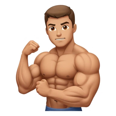 Man flexing muscles showing off sticker