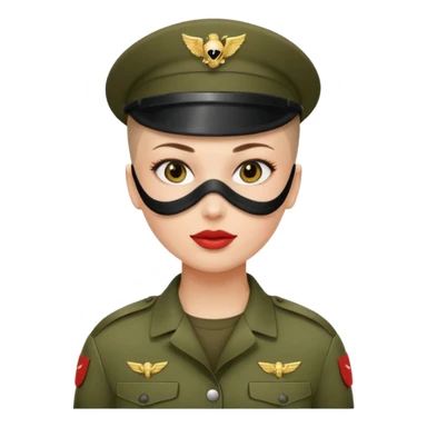 woman soldier with hair style wearing mouth mask sticker