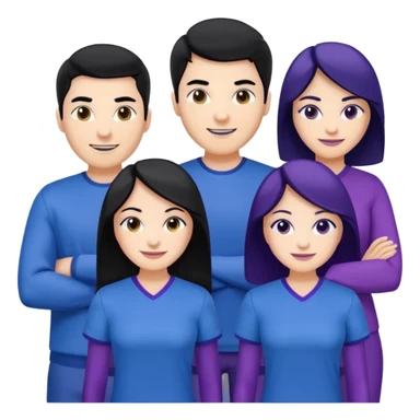 4people 2 men and 2 women. with black hair and white skin. ready to create a team. with blue and purple clothes sticker