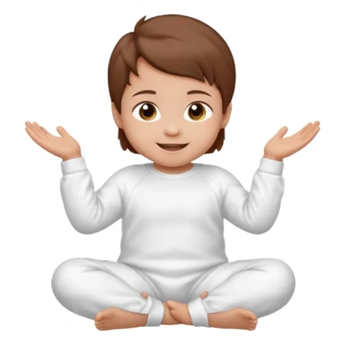 A smiling baby with brown hair, sitting down, moving its arms and hands. sticker