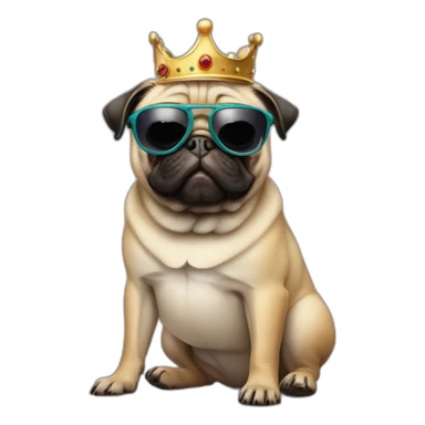 pug with crown and sunglasses and a cigarette sticker