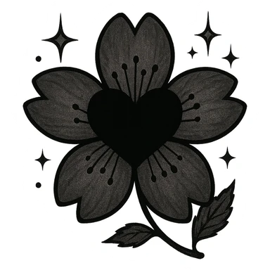 goth sakura black heart with  and magical sparkles, remove background sticker
