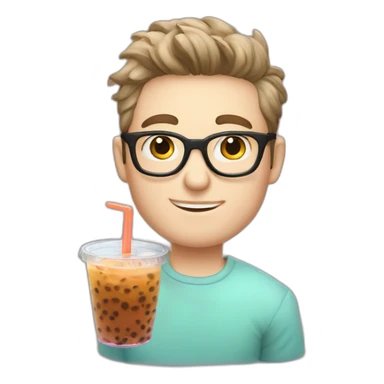 Handsome White Skin Guy with glasses drinking bubble tea sticker