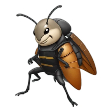 cockroach with jiu-jitsu outfit, black belt, batman logo on chest, looking forward sticker