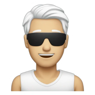 Guy with white hair with a blind fold sticker