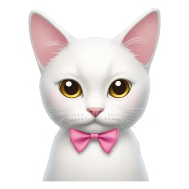 white cat, pink nose with bow  sticker
