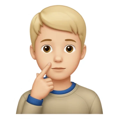 Boy putting his finger on his chin sticker