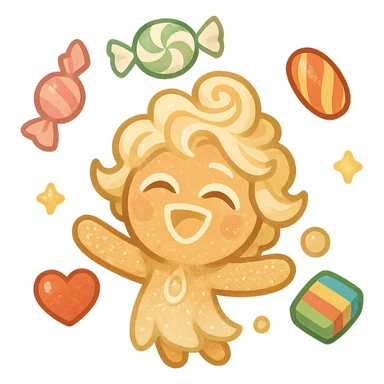 Eternal Sugar, Cookie Run Kingdom, surrounded by floating candies, joyful expression sticker