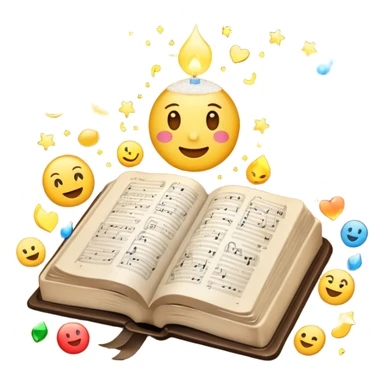 The bible is in the middle and from the left, there are emojis (typical) light(sparkling), salt, music note sticker