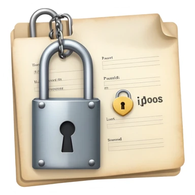 Document with password list and a lock sticker