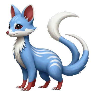 Minccino-Mongoose-Lykoi-Emolga-Pachirisu-Zangoose-fusion-hybrid-animal-Fakémon-creature, full body, thin long sleek scaly tail, intricate markings sticker