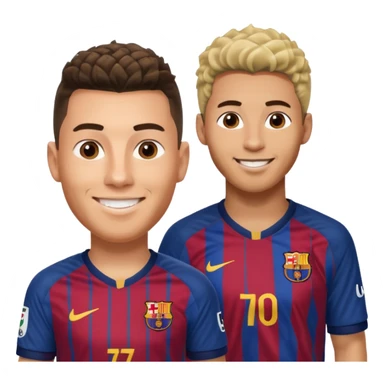 Prime noodle hair ronaldo and prime 2012 messi Smiling in one Photo and make it realistic Ronaldo wearing Number 7 With Madrid and Messi wearing number 10 with barca  sticker