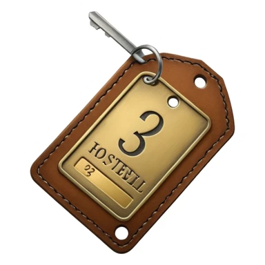 antique silver brass hotel key with large brown leather room number tag sticker