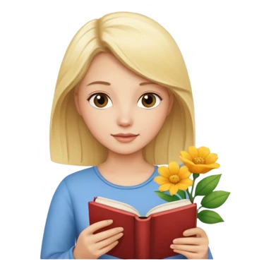 Blonde reading book + flower sticker