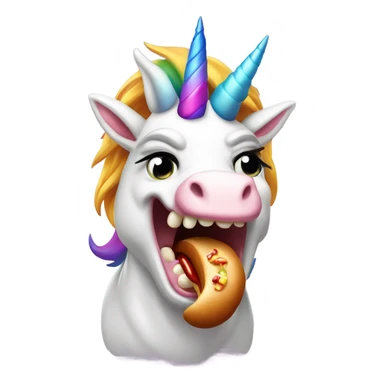 Angry unicorn eating a hotdog sticker