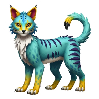 Colorful tropical edgy Lynx-Trico-Sergal-Wolf-Vernid-Fakémon-Pokémon-creature (full body) sticker