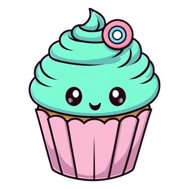 cute kawaii cupcake with pastel colors and big eyes sticker