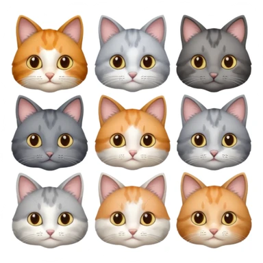 6 realistic looking cats with different natural coloured coats, assorted grey and white, greys, calicos etc
 sticker