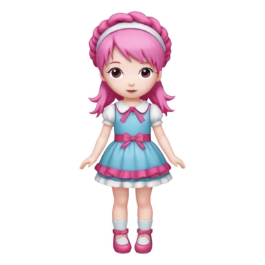 Isolated detaile illustration incredibly raspberry torte doll figurine full body with pink hair and a raspberry hairband sticker
