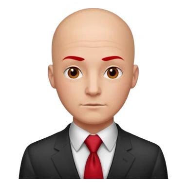 man Bald with red necktie, red dress, tattoo on face, square face. sticker
