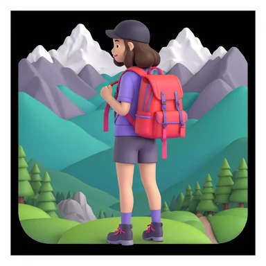 portrait of girl back packing mountains in background, close up pose sticker