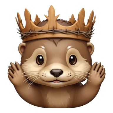 cute confused otter face with wood asymmetric Crown of thorns sticker