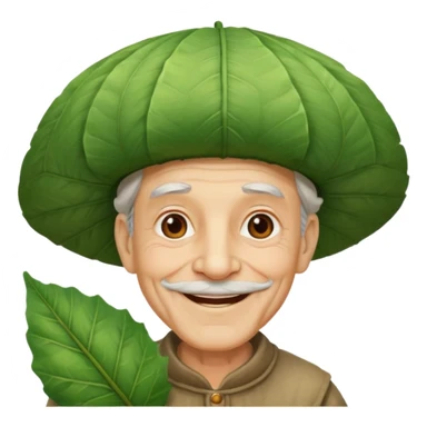 an old man wearing a large leaf hat sticker