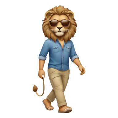 anthropomorphised lion in casual clothes with sunglasses walking upright, relaxed pose sticker