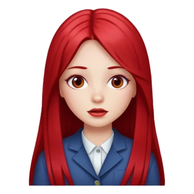 white skin girl with cherry red long straight hair parted in the middle sticker