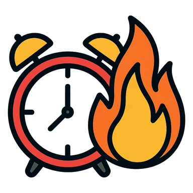 clock on fire icon with color and black outlines sticker