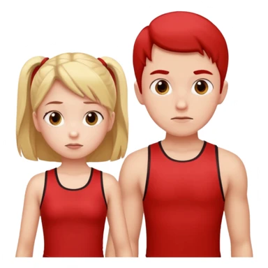 Girl and boy in red gym clothes and thoughtful faces sticker