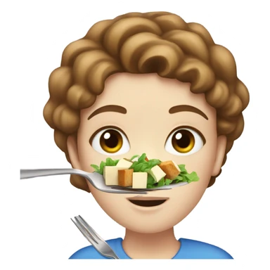 White girl with freackles Brown hair blue eyes eating Tofu salad with fork sticker