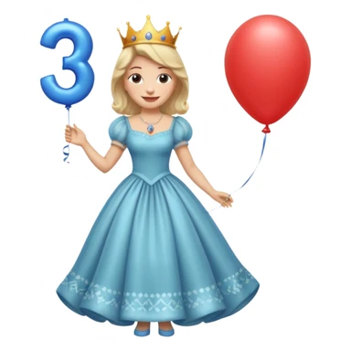 queen wearing dress, holding balloon in shape of number 3 sticker