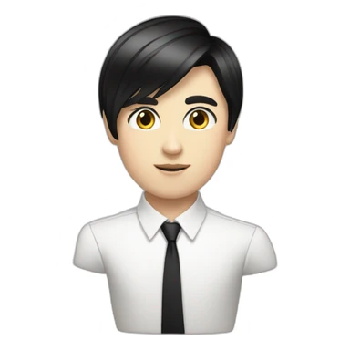 androgynous white boy bangs black straight hair white shirt black tie sticker