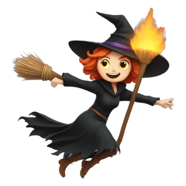 Redhead witch on broomstick flying  sticker