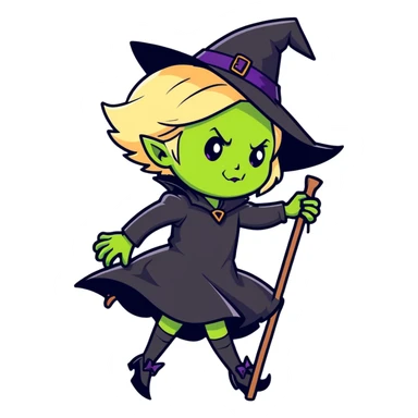 Green wicked witch with short blonde hair sticker
