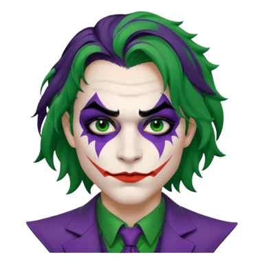 Faça uma pessoa com cabelo preto pouco bagunçado e pouco grande com cara de coringa sticker