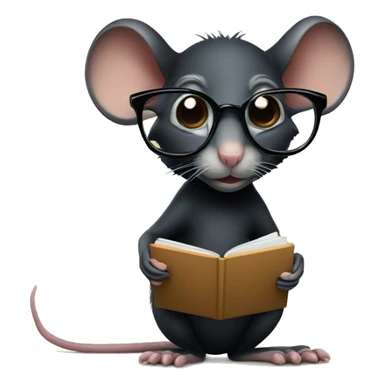 A black rat with glasses and a macbook sticker