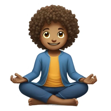 happy scandinavian kid with curly hair meditating in lotus position sticker