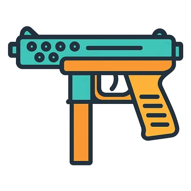 Tec-9 semi-automatic pistol, highly realistic, metallic details, neutral background, icon style sticker