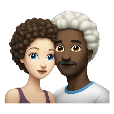 Black man with short Afro kissing brunette white woman with blue eyes sticker