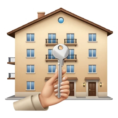 emoji de mano de mujer sujetando unas llaves con el fondo de un departamento sticker