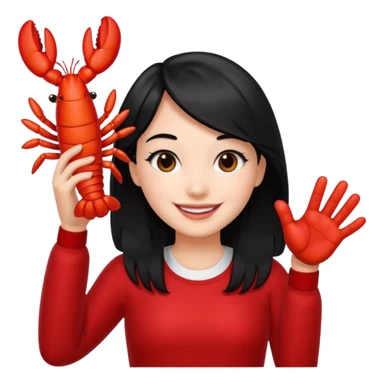 a lobster claw high five a girl with black hair emoji sticker