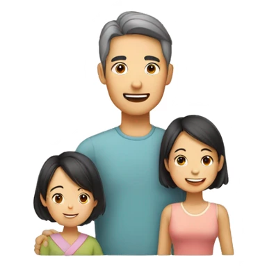 Happy Asian family father,mother,a son,two daughters  sticker