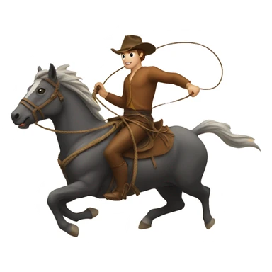 man with a lasso in his hand, riding a horse that is running behind an ox sticker