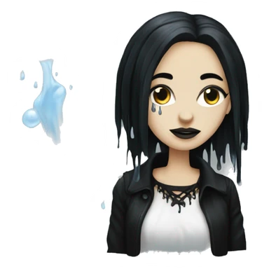 white goth women with black hair with water dripping down her sticker